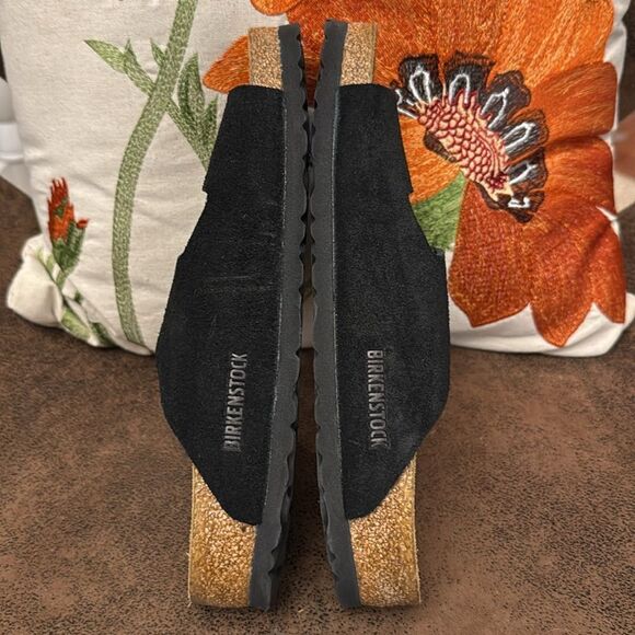 BIRKENSTOCK ARIZONA SOFT FOOTBED BLACK SUEDE CORK DOUBLE BUCKLE 39 REGULAR M6 L8 - Picture 9 of 15